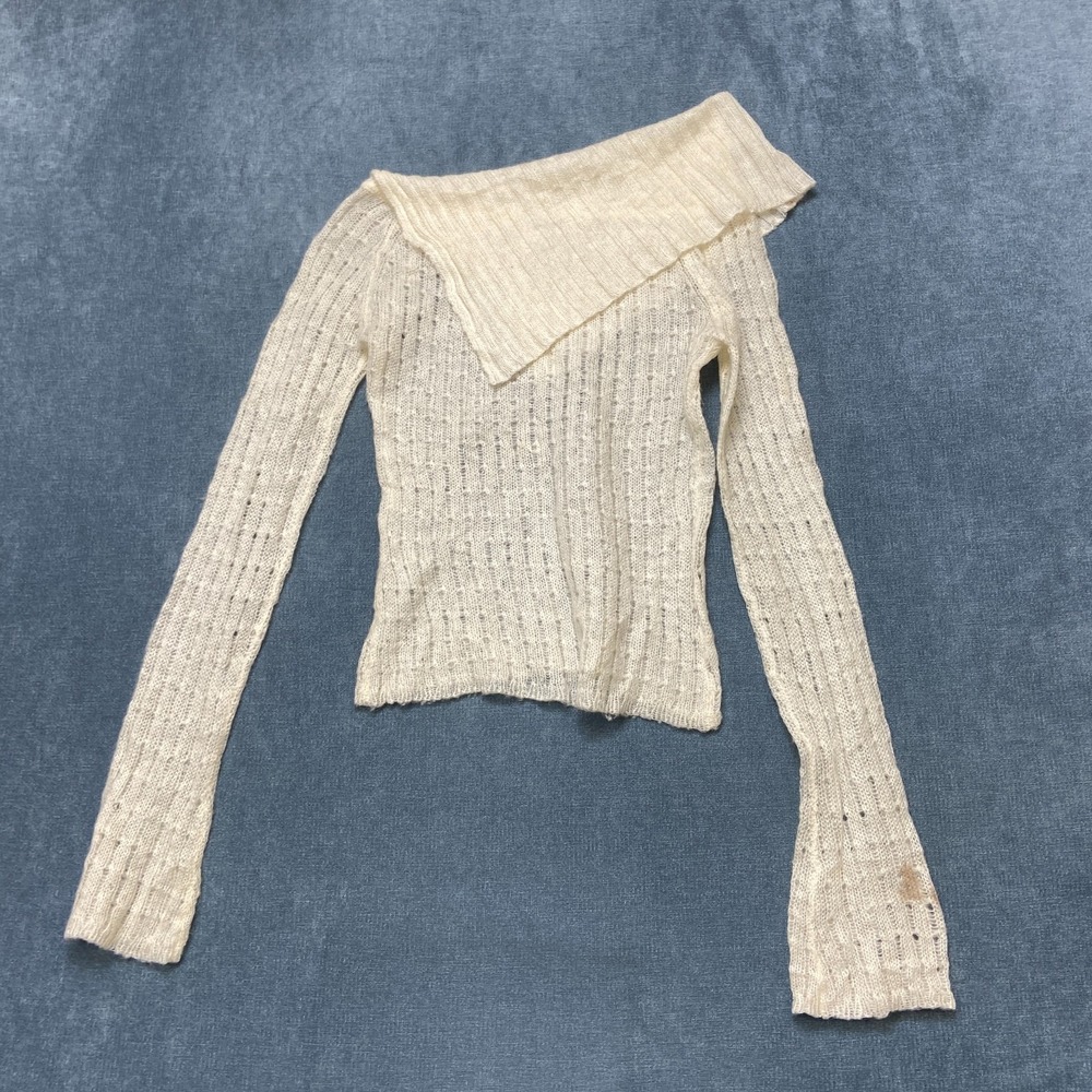 Y2K Guess Jeans Knit Top Womens Small Beige Wool Turtleneck Pullover - Picture 6 of 10